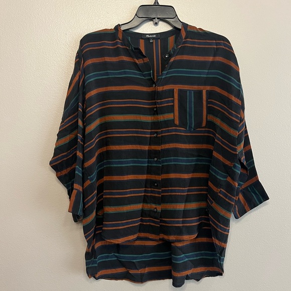 Madewell Womens Small Striped Silk Button-Up Shirt - Picture 1 of 6